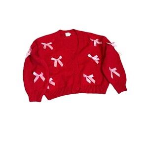 Luna + ivy feminine romantic chunky cozy chic red pink bows cardigan NWT medium